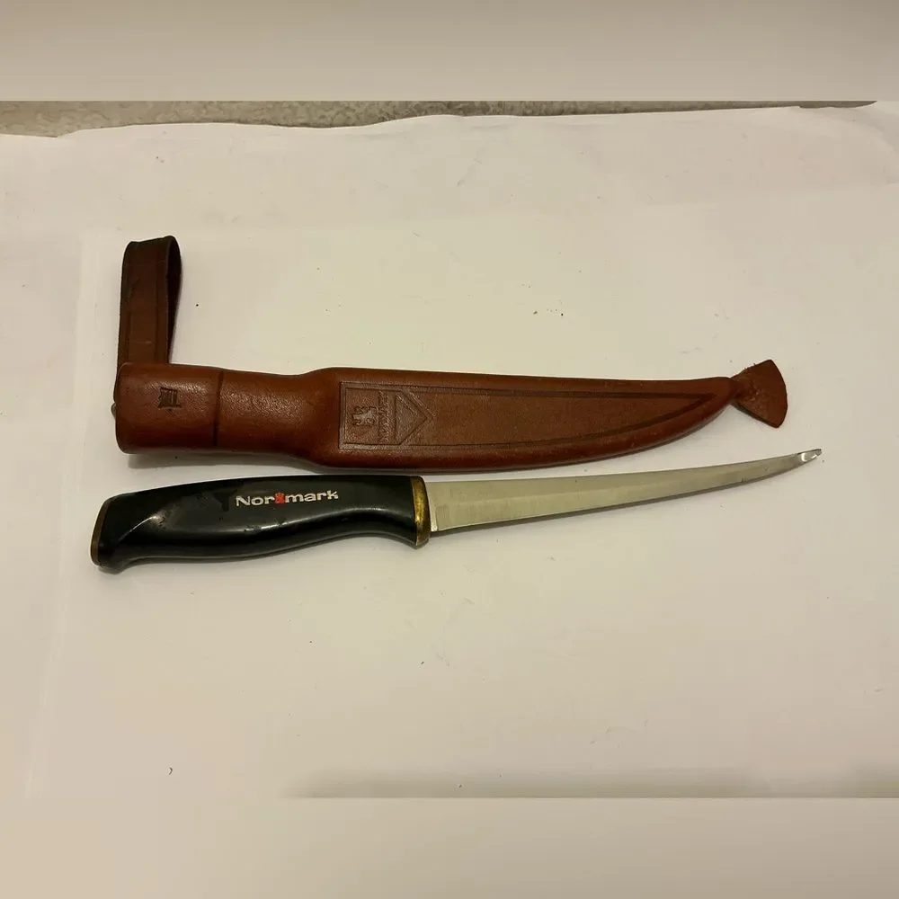 Vintage  NORMARK FISKARS FINLAND Fillet Boning Knife & Leather Sheath
